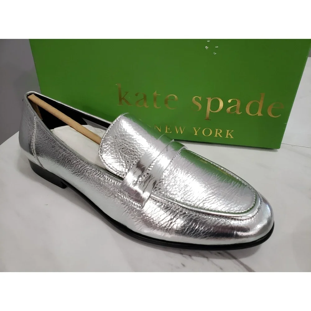 SIZE 8.5 - Kate Spade New York METALLIC SILVER Women's Genevieve Loafers Slip On - Picture 8 of 8